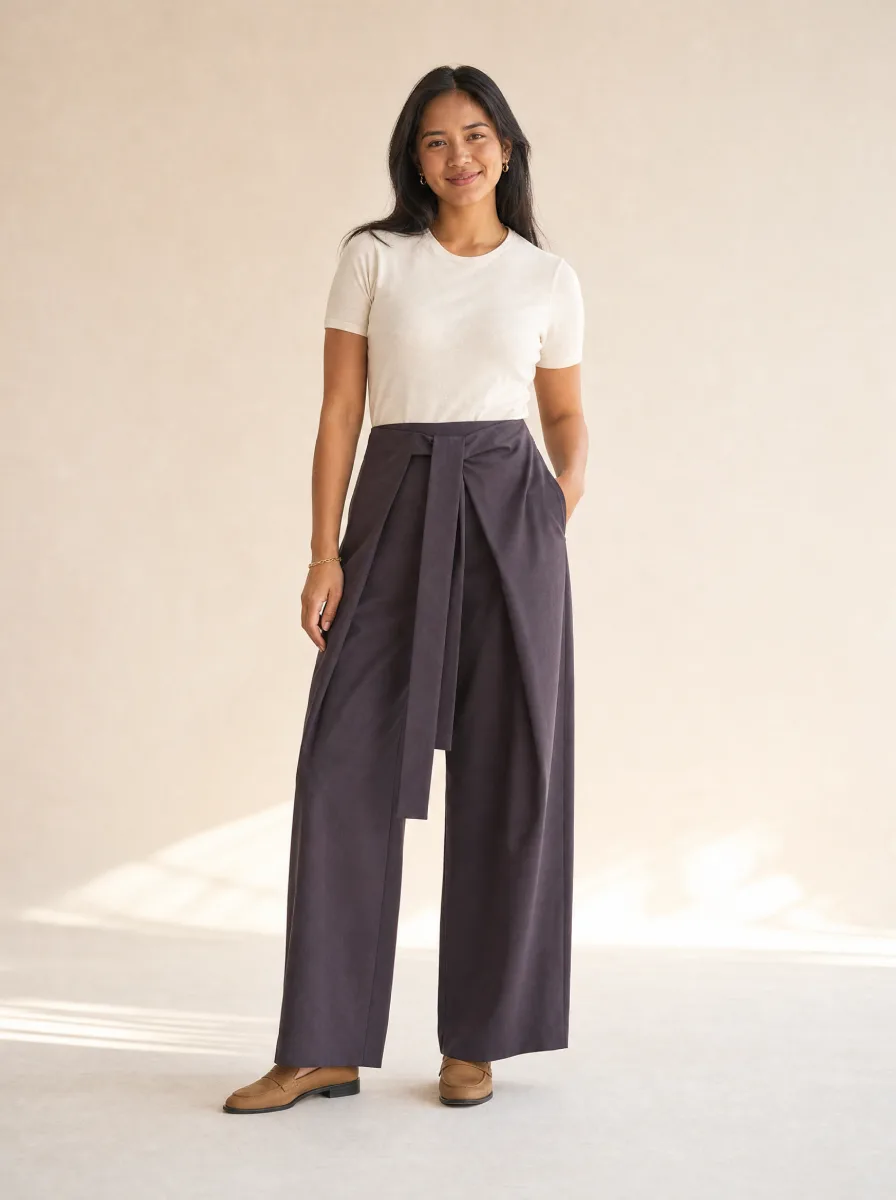 Wool Blend Trousers with Wrap Detail