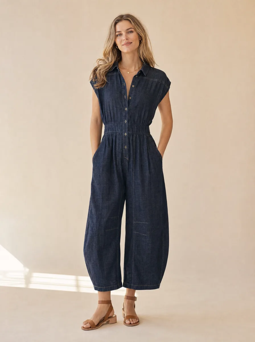Balloon Fit Denim Jumpsuit