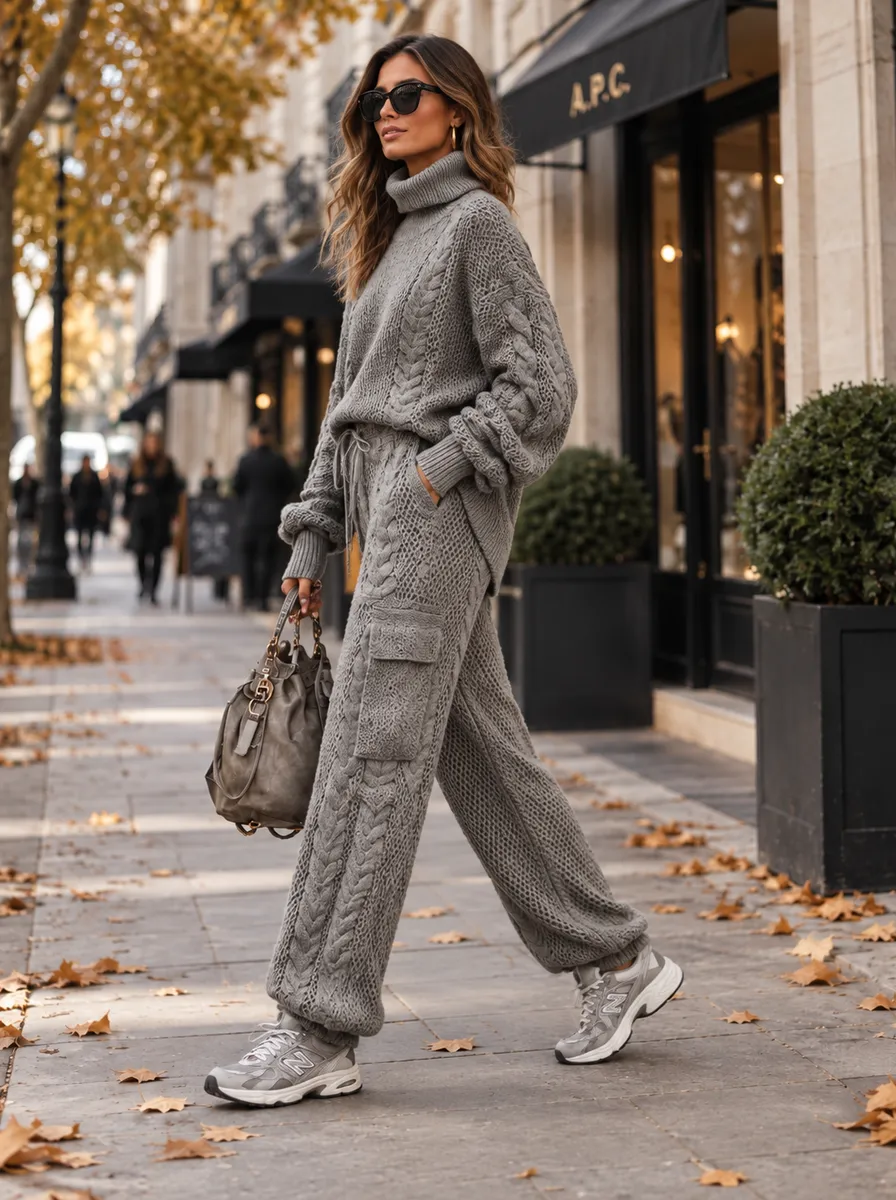 Cable Knit Roll-Neck and Cargo Trouser Set