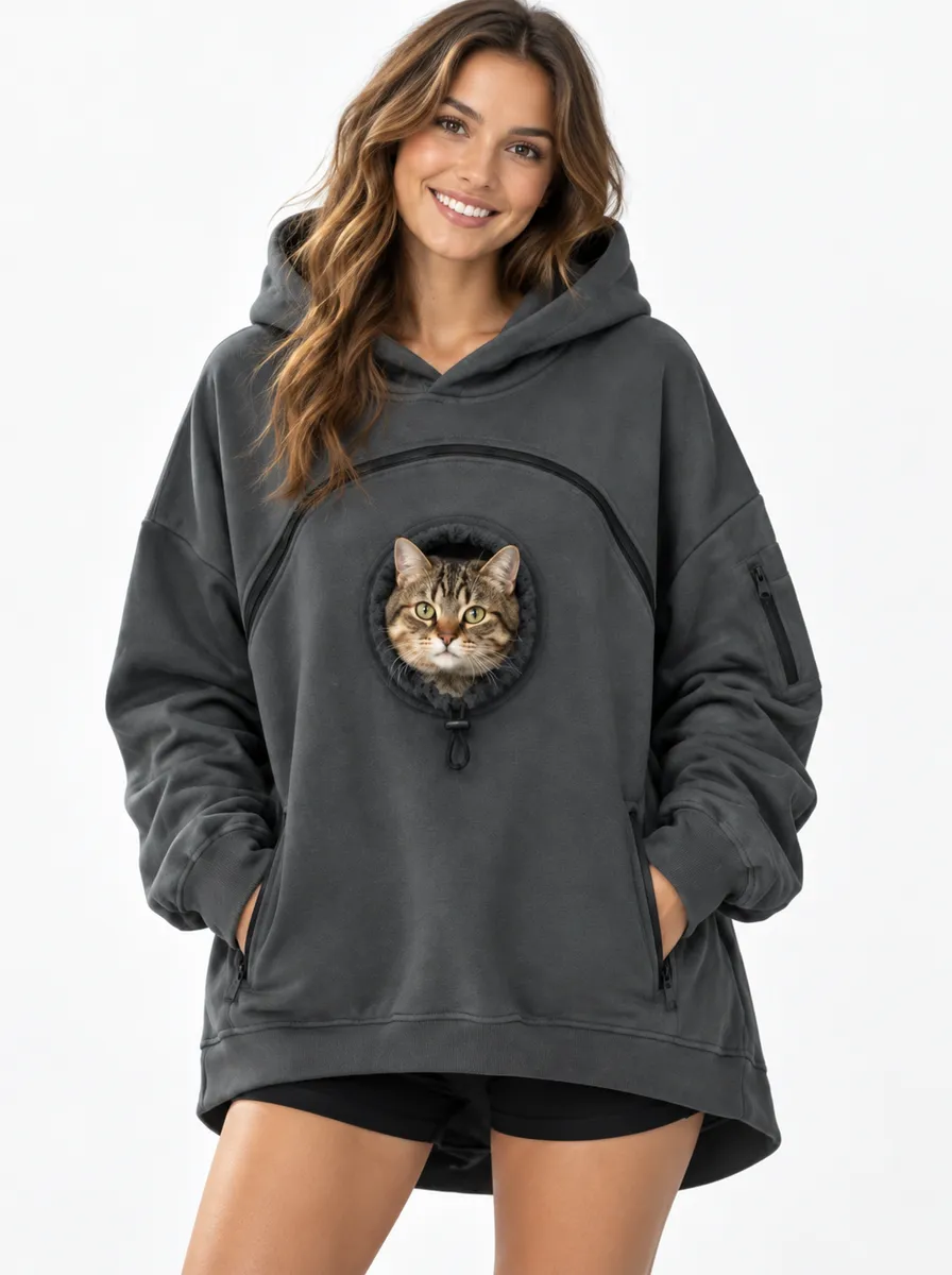 Oversized Hoodie with Pet Carrier Pocket