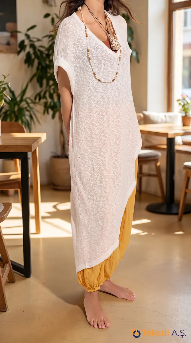 V-Neck Cotton Linen Tunic