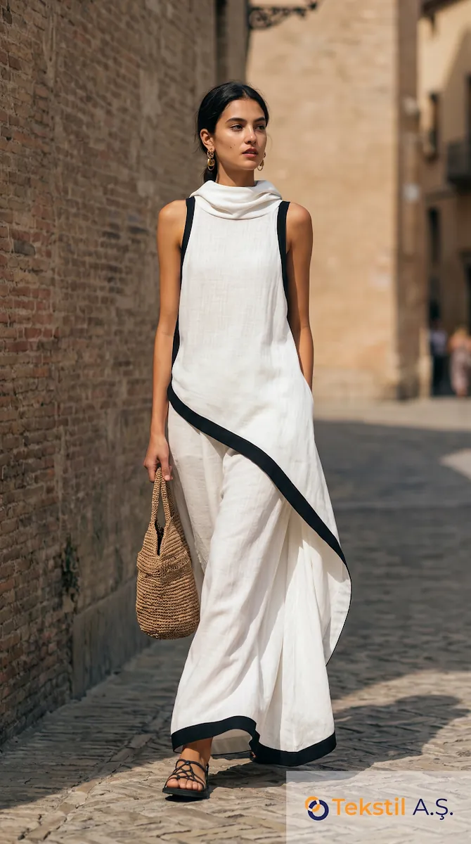 Hooded Colour-Block Cotton Linen Dress