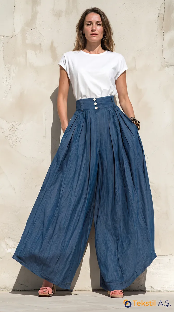 High Waist Cotton Linen Palazzo Trousers